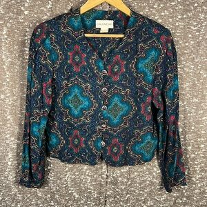 Calendar Psychedelic Paisley Long Sleeve Button Up‎ Blouse Top Size 12